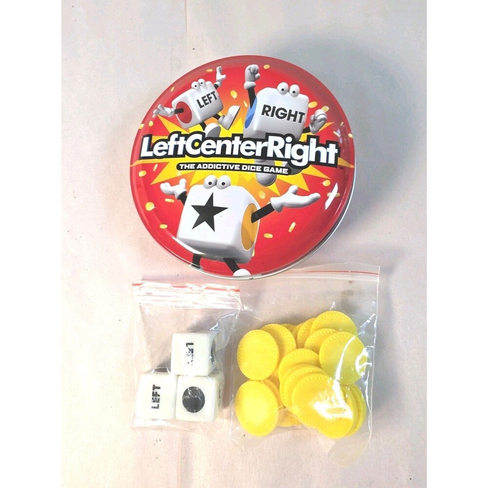 EUC Complete The Game of Left Center Right Tin Case Dice Directions Chips 2009